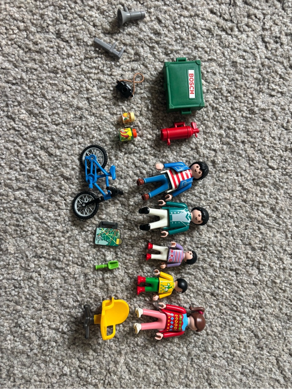 Playmobil vintage Family Figures and Accessories Set with Green BOSCH Case